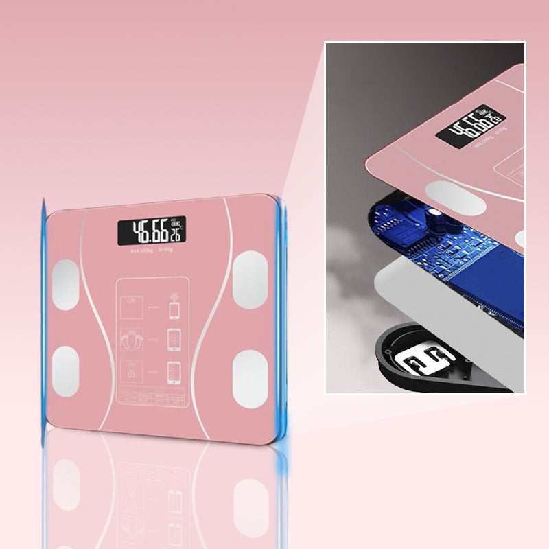 Smart Digital Body Weight and Fat Scale - Bluetooth Connected Bathroom Scale with 18 Health Metrics and Slim Glass Design for Men and Women
