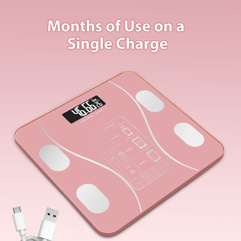 Smart Digital Body Weight and Fat Scale - Bluetooth Connected Bathroom Scale with 18 Health Metrics and Slim Glass Design for Men and Women