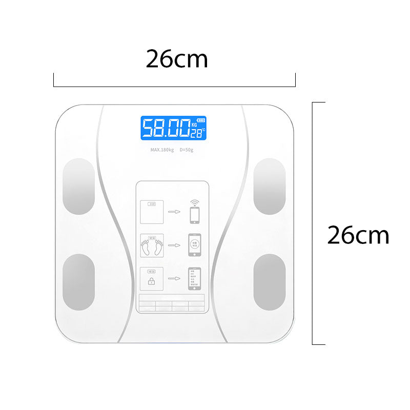Smart Digital Body Weight and Fat Scale - Bluetooth Connected Bathroom Scale with 18 Health Metrics and Slim Glass Design for Men and Women