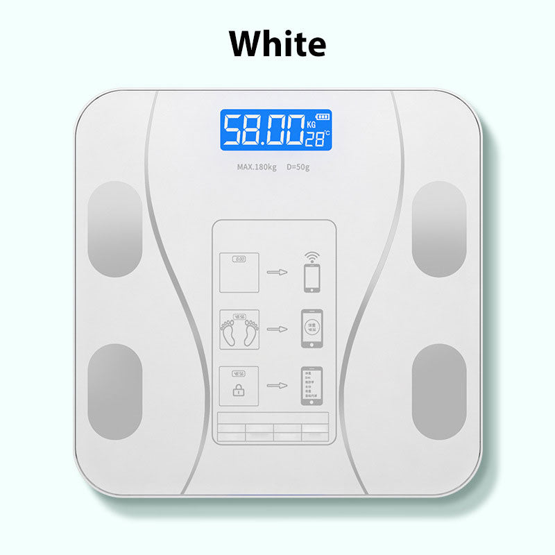 Smart Digital Body Weight and Fat Scale - Bluetooth Connected Bathroom Scale with 18 Health Metrics and Slim Glass Design for Men and Women