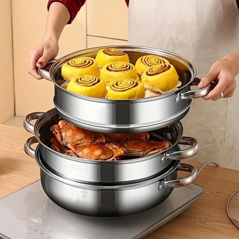 STEAMPRO – 3-Tier Stainless Steel Steamer with Clear Glass Lid