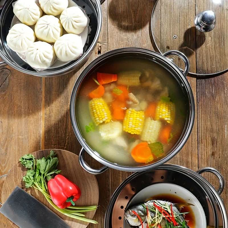 STEAMPRO – 3-Tier Stainless Steel Steamer with Clear Glass Lid