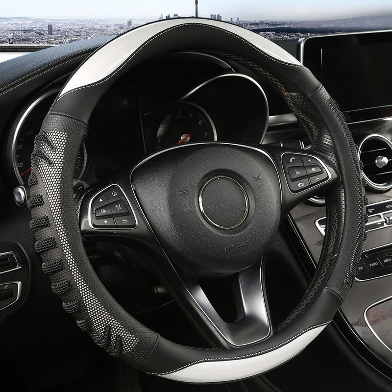 STEERHIVE – Durable Honeycomb Leather Wheel Cover, Anti-Slip & Comfortable