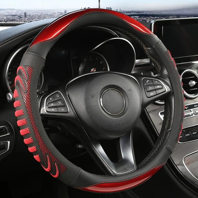 STEERHIVE – Durable Honeycomb Leather Wheel Cover, Anti-Slip & Comfortable