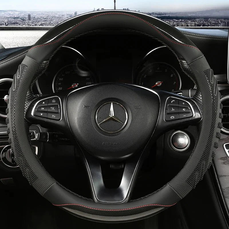 STEERHIVE – Durable Honeycomb Leather Wheel Cover, Anti-Slip & Comfortable