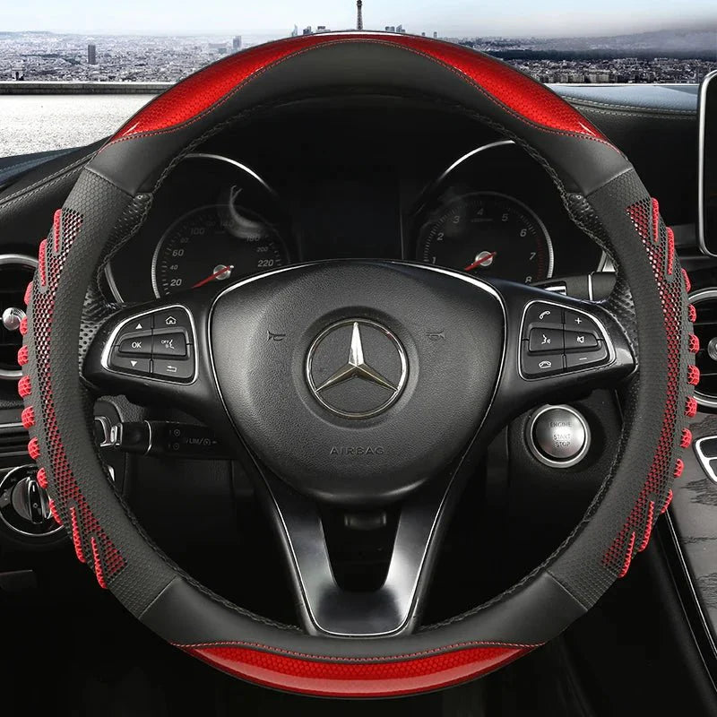 STEERHIVE – Durable Honeycomb Leather Wheel Cover, Anti-Slip & Comfortable
