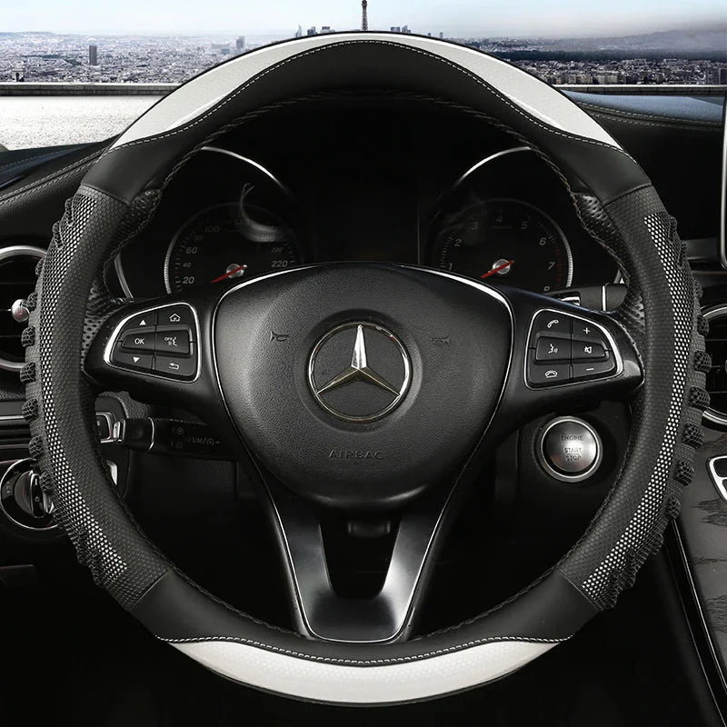 STEERHIVE – Durable Honeycomb Leather Wheel Cover, Anti-Slip & Comfortable
