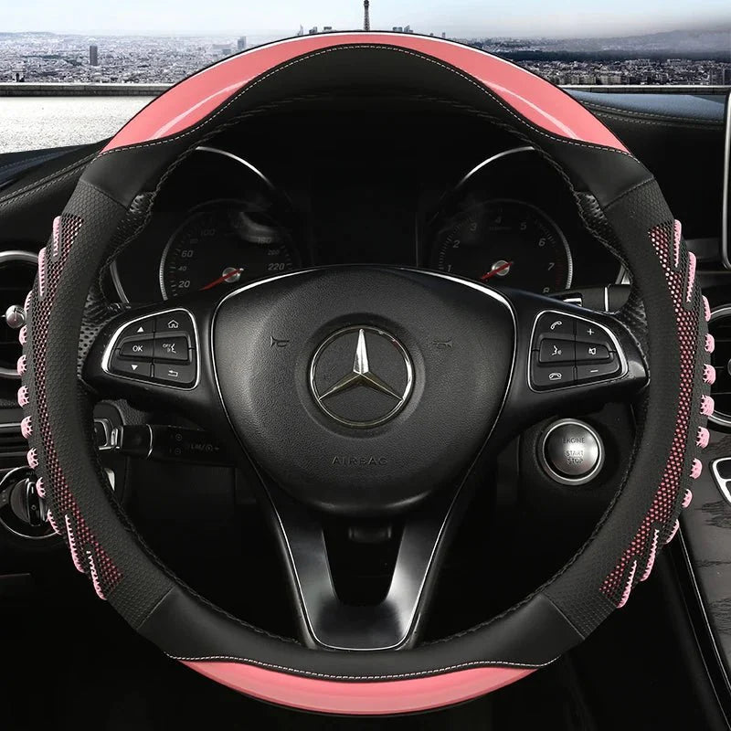 STEERHIVE – Durable Honeycomb Leather Wheel Cover, Anti-Slip & Comfortable