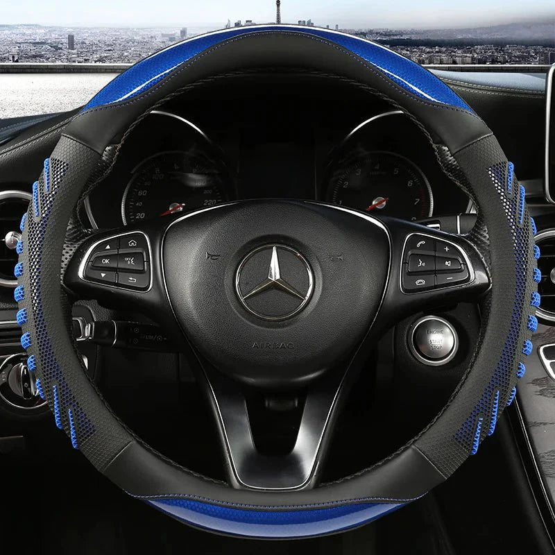 STEERHIVE – Durable Honeycomb Leather Wheel Cover, Anti-Slip & Comfortable