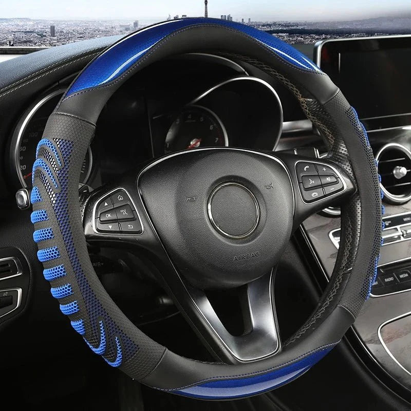 STEERHIVE – Durable Honeycomb Leather Wheel Cover, Anti-Slip & Comfortable