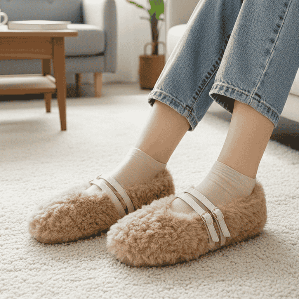 STYLESTEP – Wool Fur Loafers for Women with Double Rivets and Soft Lining