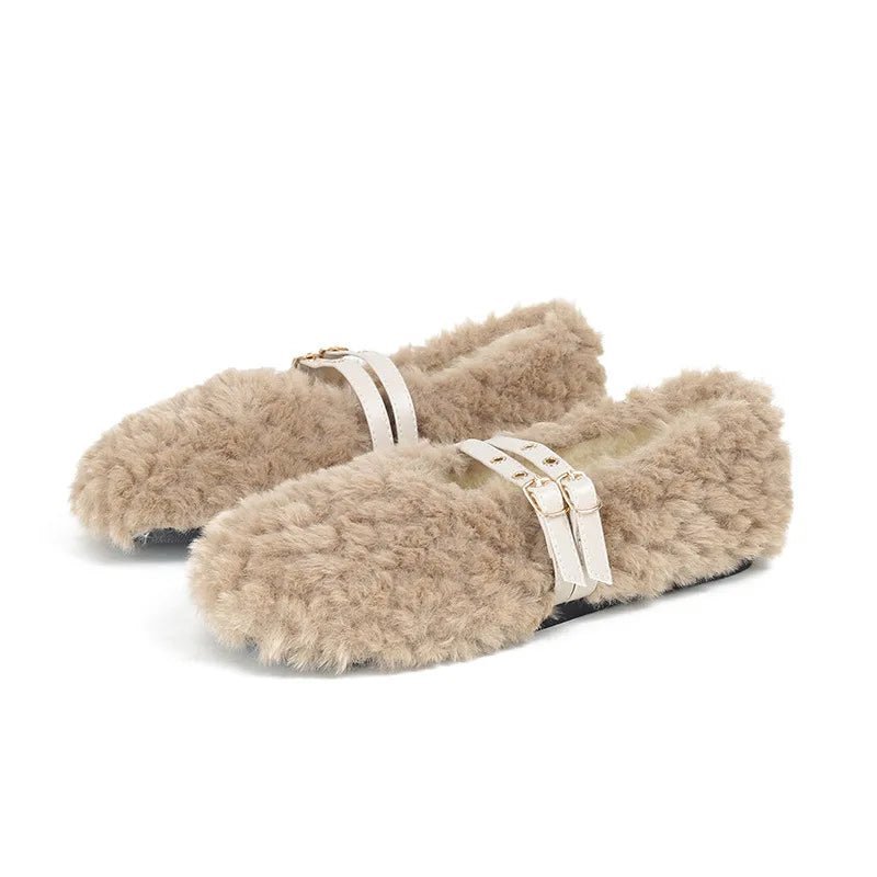 STYLESTEP – Wool Fur Loafers for Women with Double Rivets and Soft Lining