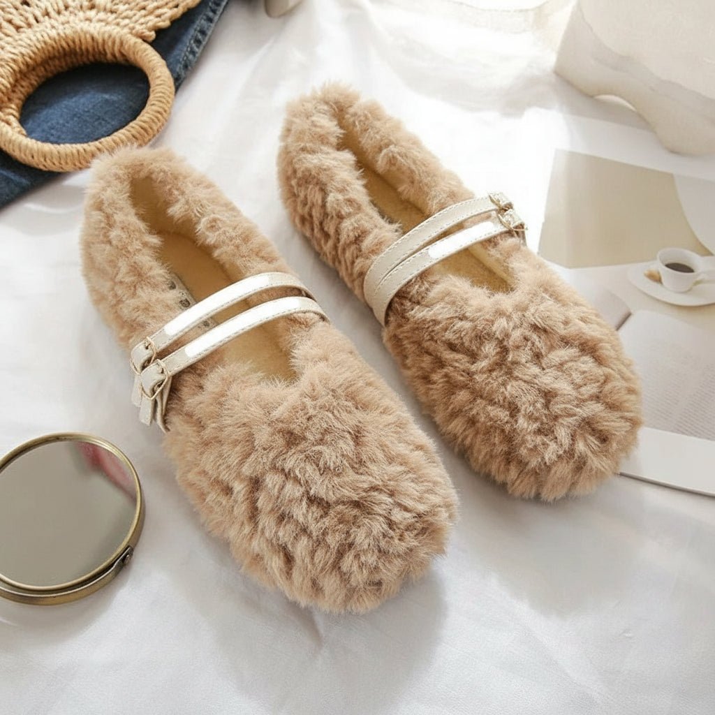 STYLESTEP – Wool Fur Loafers for Women with Double Rivets and Soft Lining