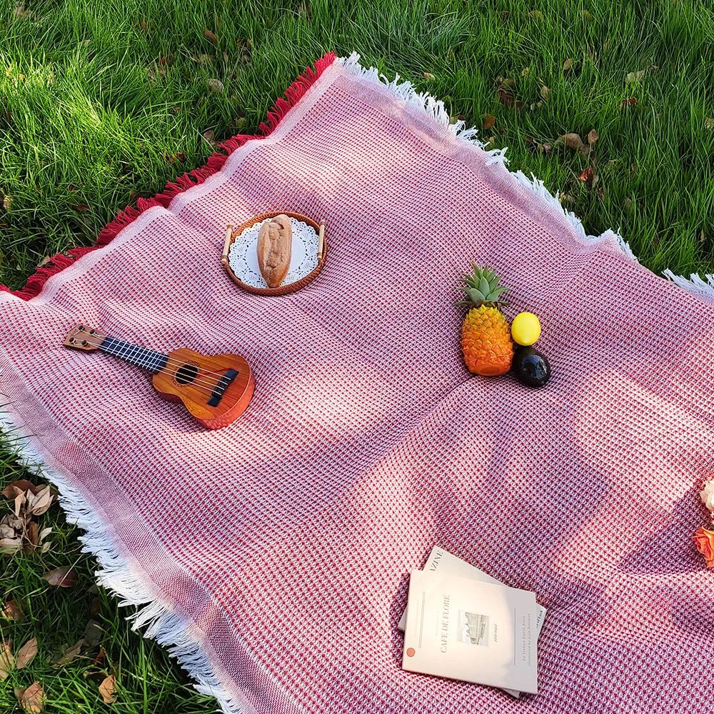 SUNFRINGE – Cotton Blend Picnic Mat with Decorative Tassels for Picnics & Parks