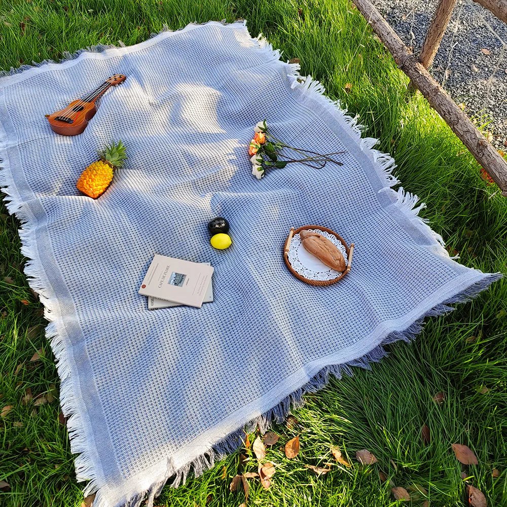 SUNFRINGE – Cotton Blend Picnic Mat with Decorative Tassels for Picnics & Parks