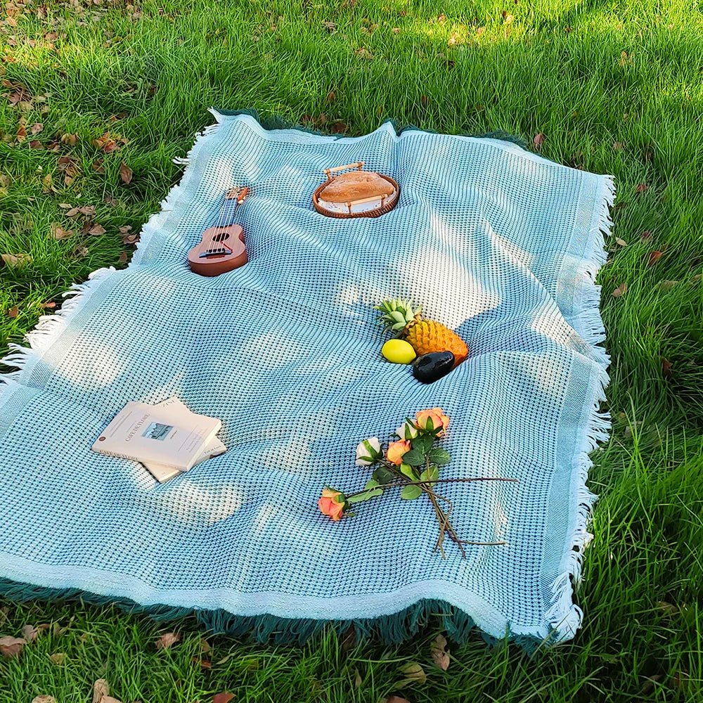 SUNFRINGE – Cotton Blend Picnic Mat with Decorative Tassels for Picnics & Parks