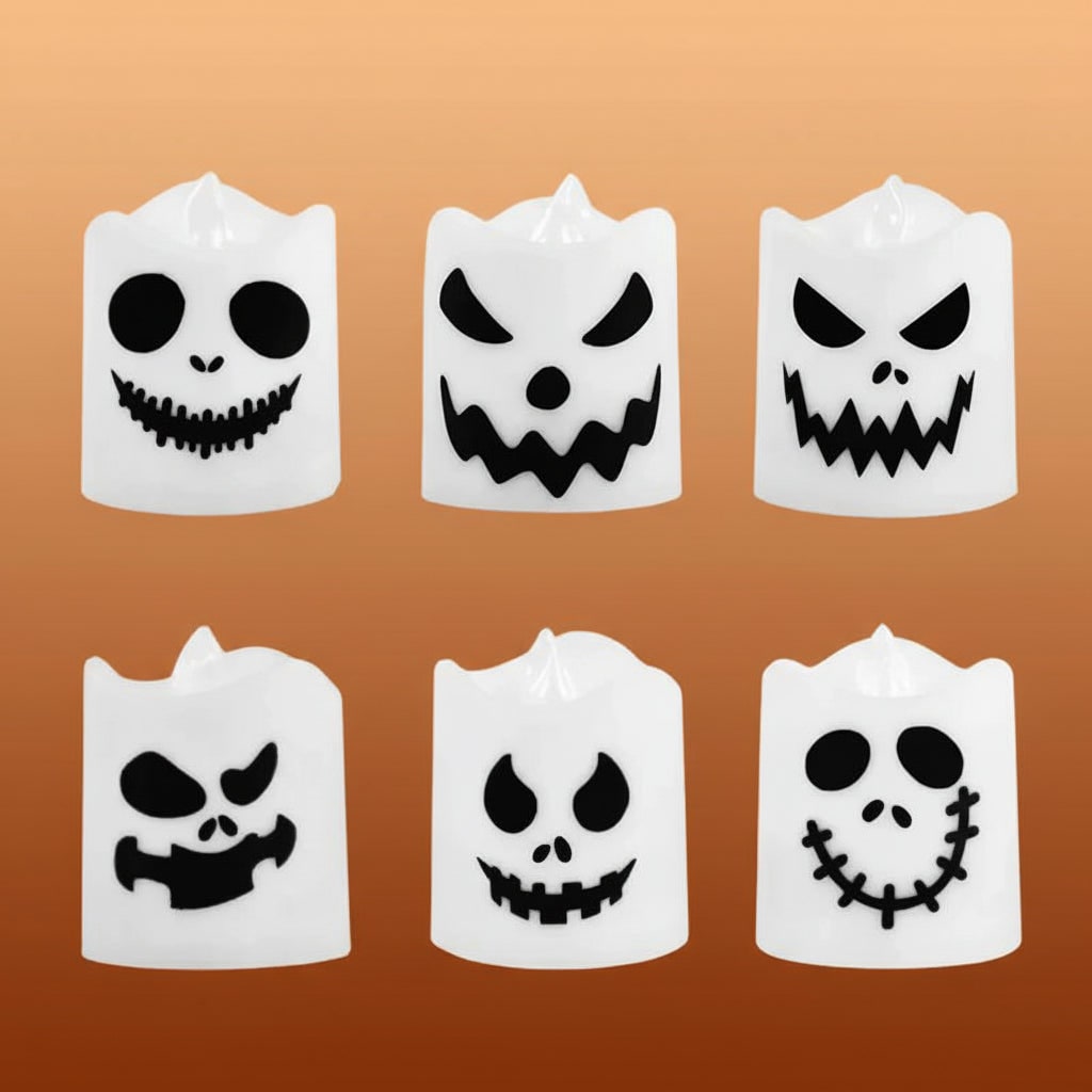 Halloween Decorations Battery Operated Color Changing LED Tea Lights with Spooky Faces