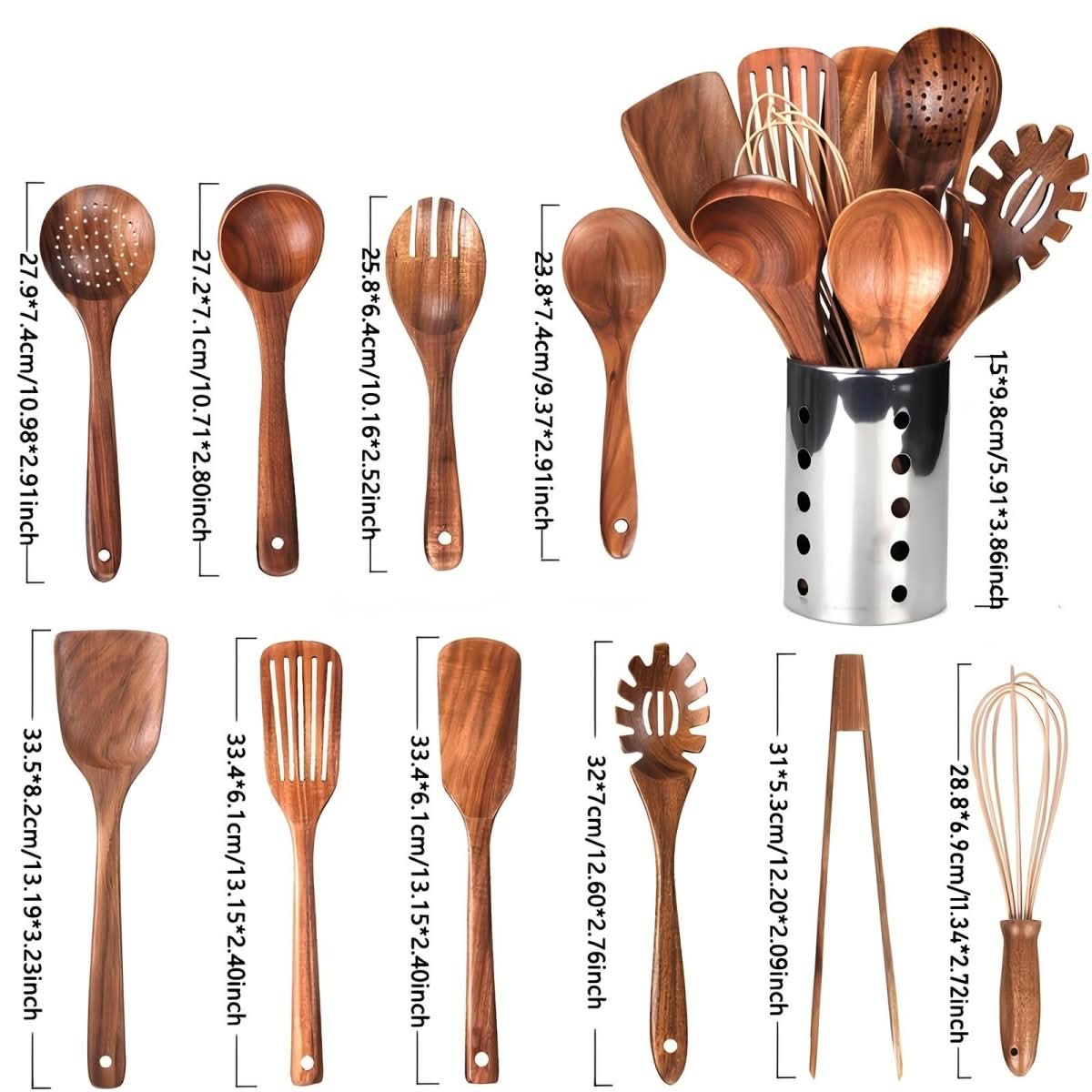 TEAKSTYLE – 11-Piece Natural Teak Kitchen Utensil Set for Everyday Cooking