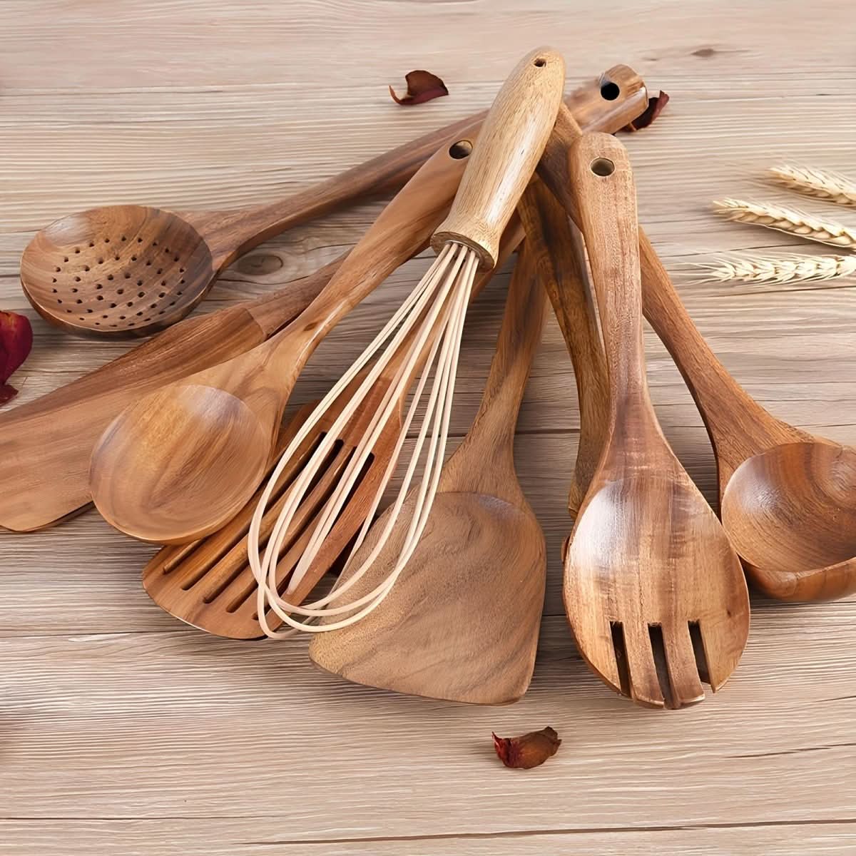 TEAKSTYLE – 11-Piece Natural Teak Kitchen Utensil Set for Everyday Cooking