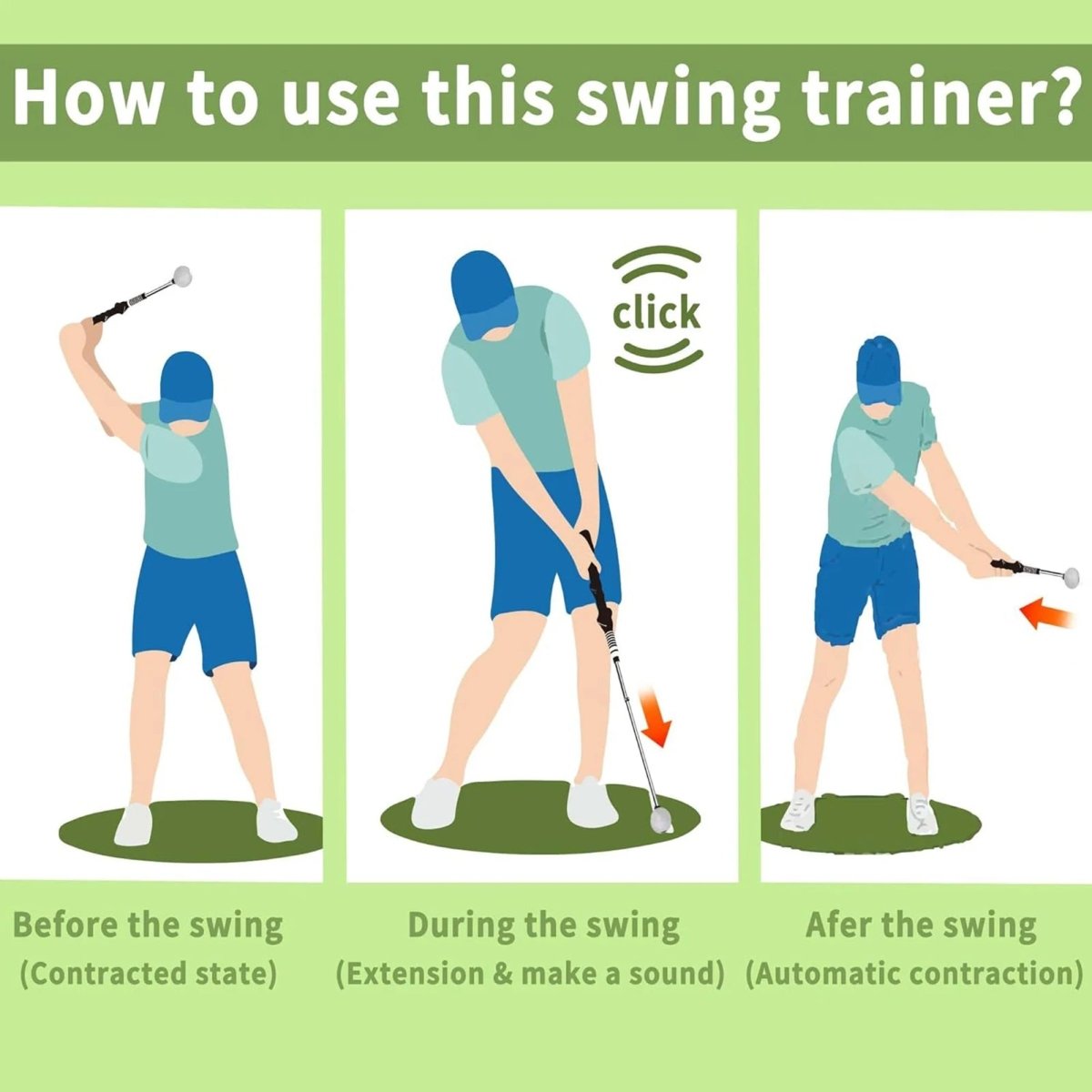 TEMPOCLICK – Retractable Golf Swing Trainer with Click Feedback