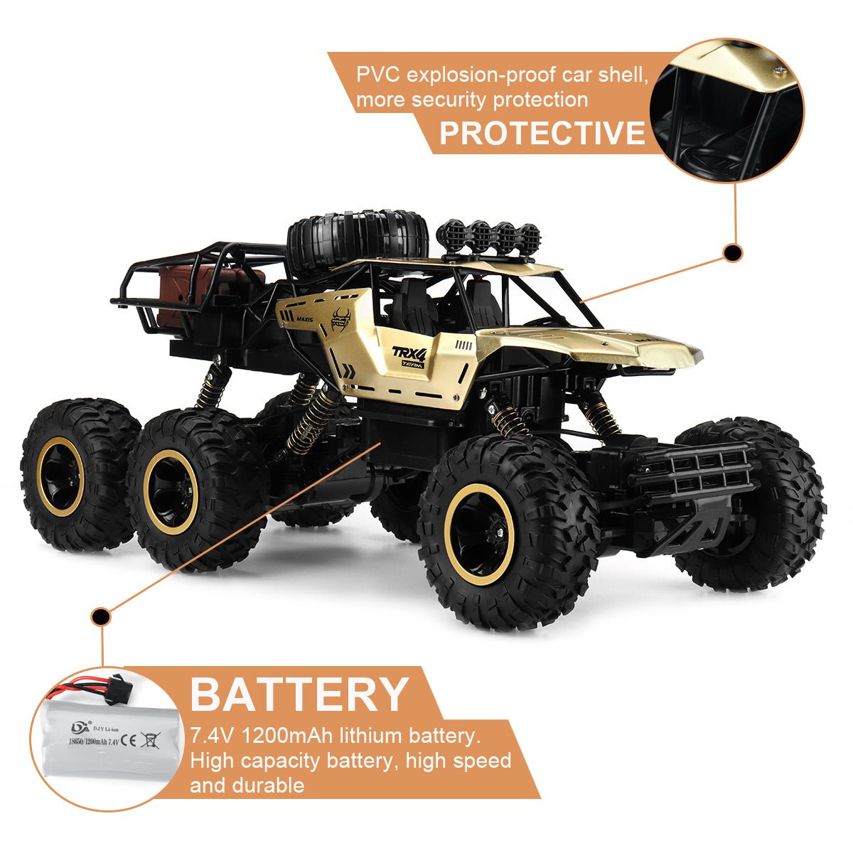 TERRAMAX – 6WD RC Monster Truck with LED Lights, 52 km/h Speed, Off-Road Fun