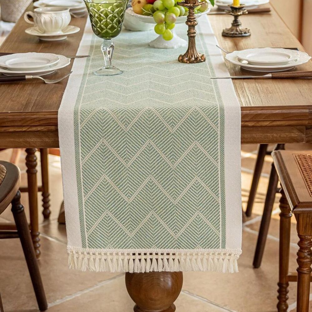 TEXTELLE – Elegant Sandstone Woven Table Runner with Zigzag Design