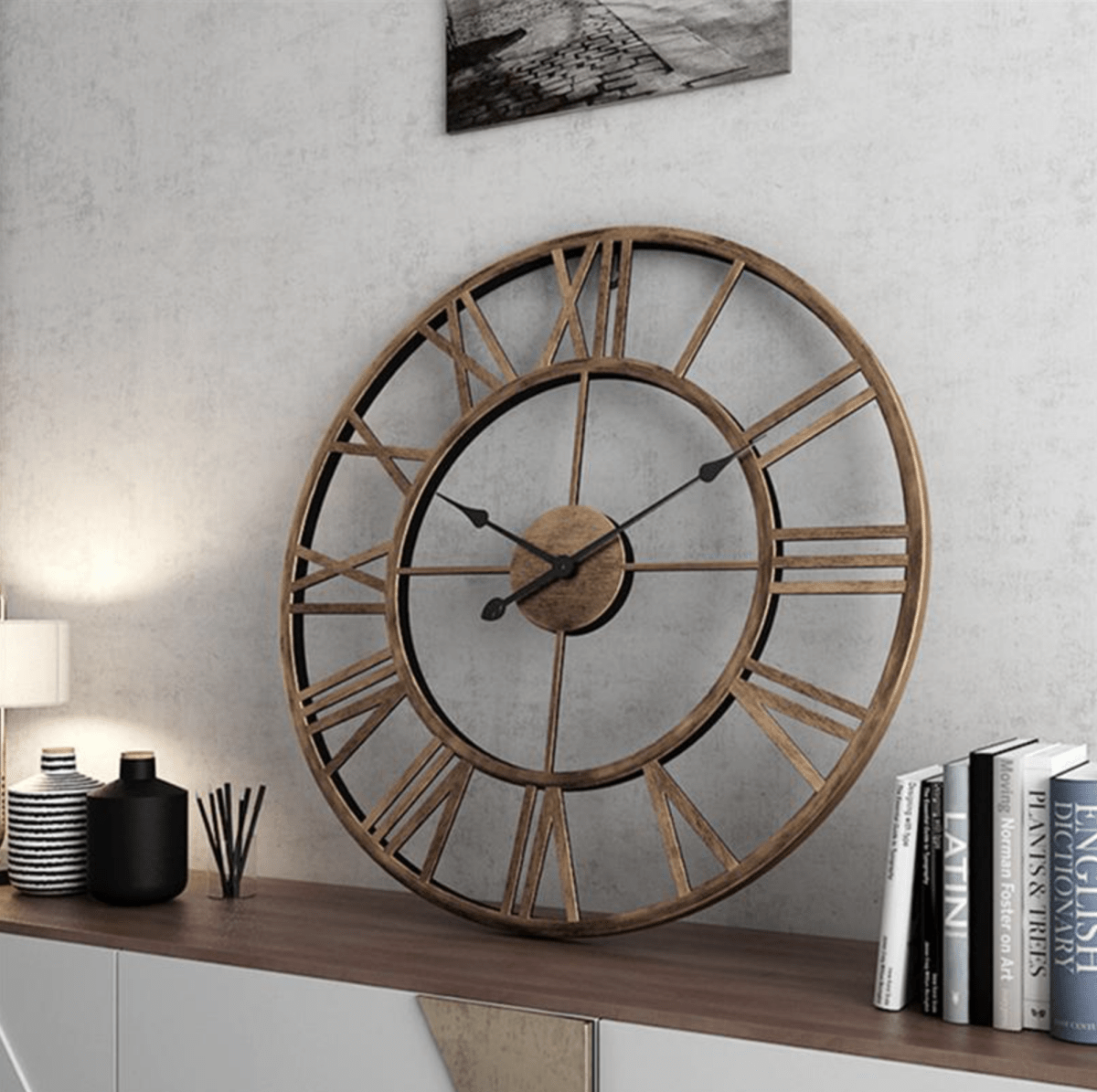 TIMEMESH – Skeleton Wall Clock with Silent Non-Ticking Mechanism