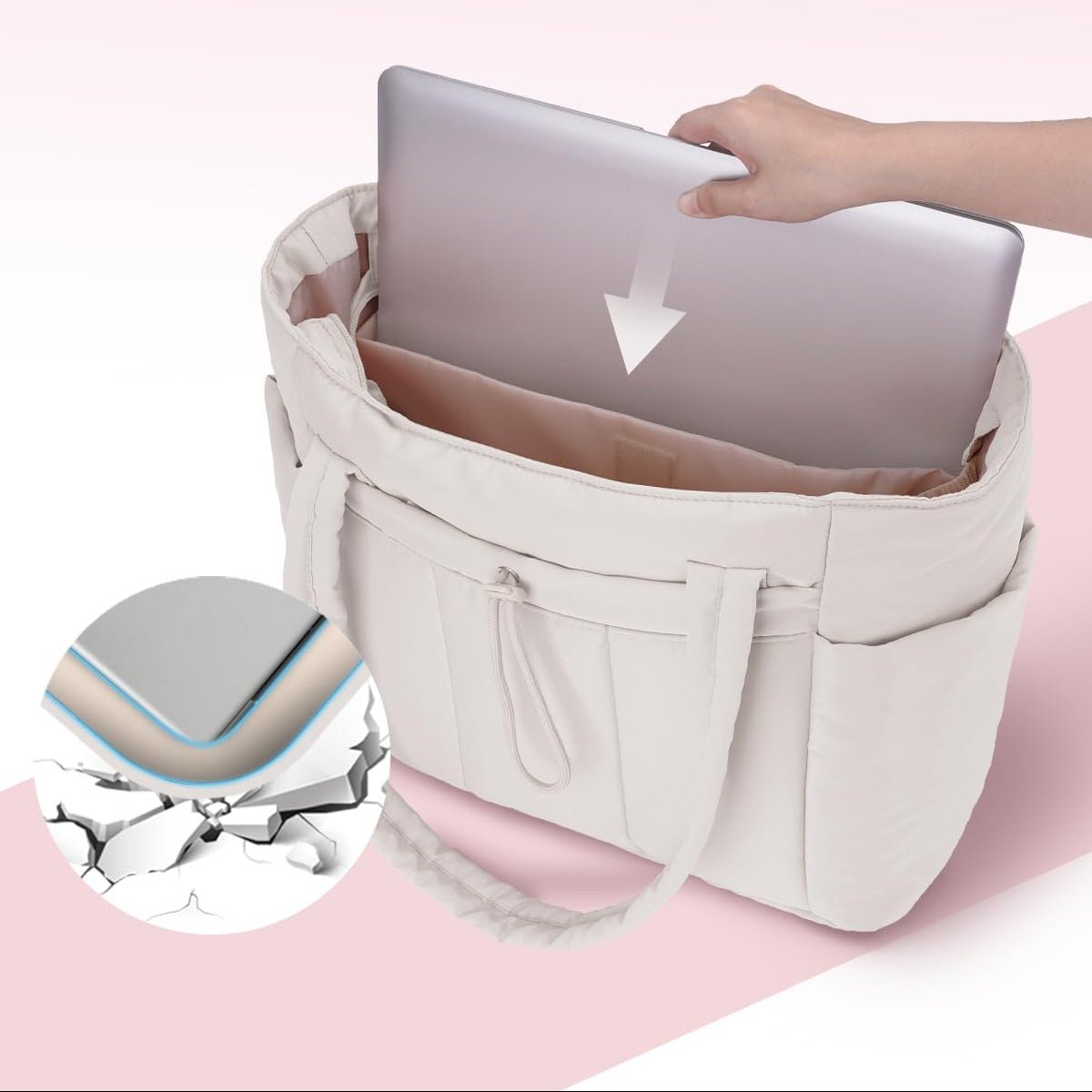 TOTEVA – Women’s Quilted Puffer Tote Bag with Cup Holder, Laptop Sleeve & Trolley Strap