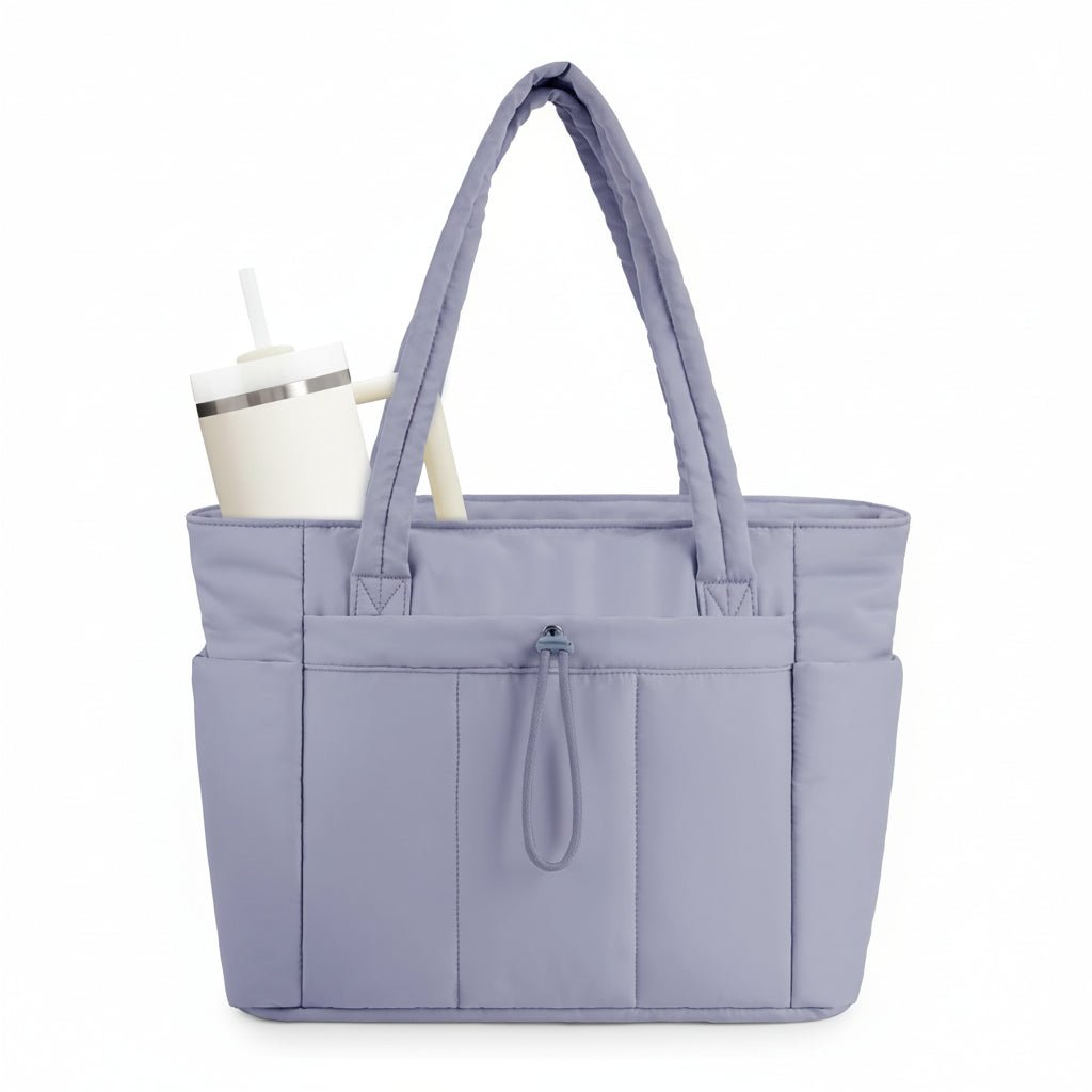 TOTEVA – Women’s Quilted Puffer Tote Bag with Cup Holder, Laptop Sleeve & Trolley Strap