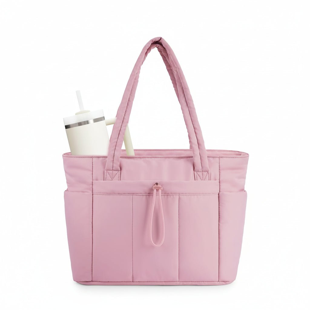 TOTEVA – Women’s Quilted Puffer Tote Bag with Cup Holder, Laptop Sleeve & Trolley Strap