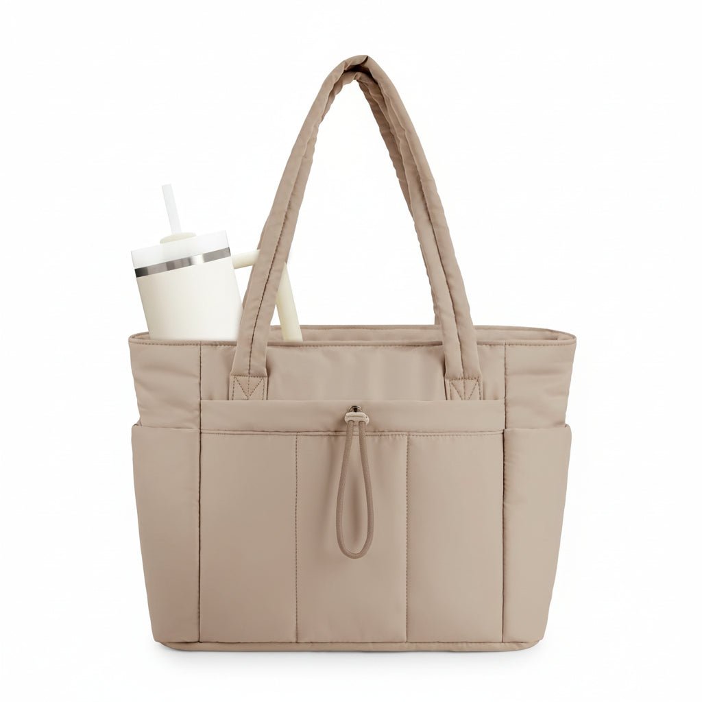 TOTEVA – Women’s Quilted Puffer Tote Bag with Cup Holder, Laptop Sleeve & Trolley Strap