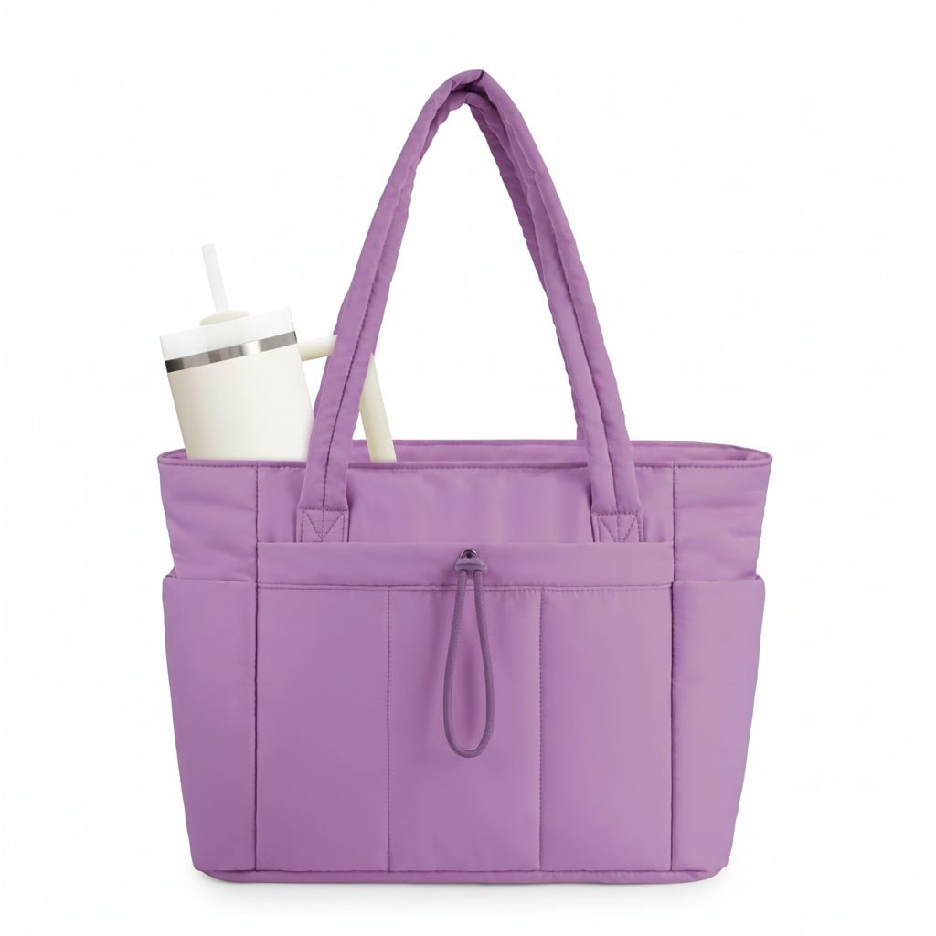 TOTEVA – Women’s Quilted Puffer Tote Bag with Cup Holder, Laptop Sleeve & Trolley Strap