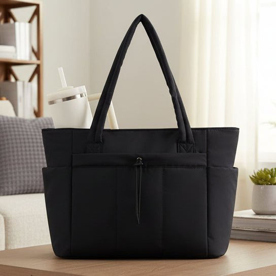TOTEVA – Women’s Quilted Puffer Tote Bag with Cup Holder, Laptop Sleeve & Trolley Strap