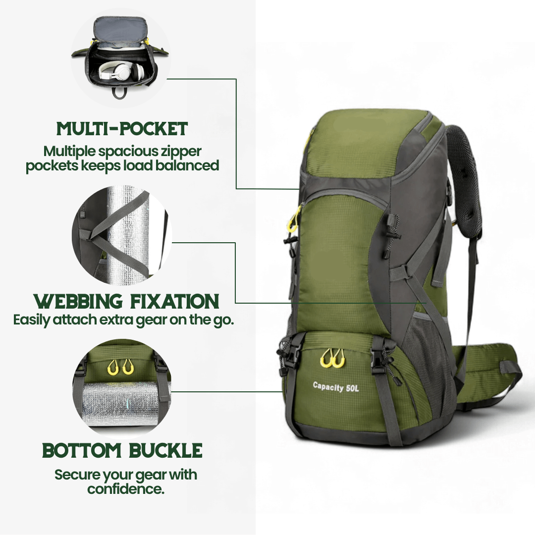 TRAILPRO 50L – Hiking Backpack with Breathable Back & Smart Storage