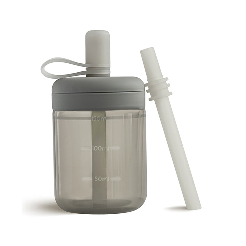 Silicone Training Cup with Straw (Grey)