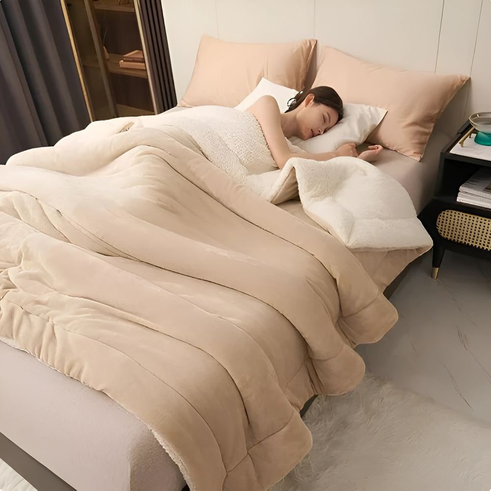 Ultra Plush Throw Blanket with Soft Faux Fur and Sherpa Fleece Quilted Flannel Bed
