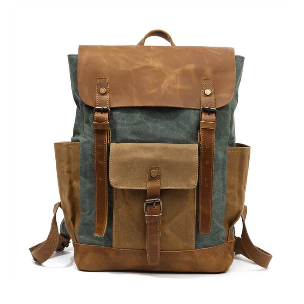 Avichic™ Vintage Leather Canvas Backpack – Waterproof Rucksack for Men & Women, Travel, School & Daily Use