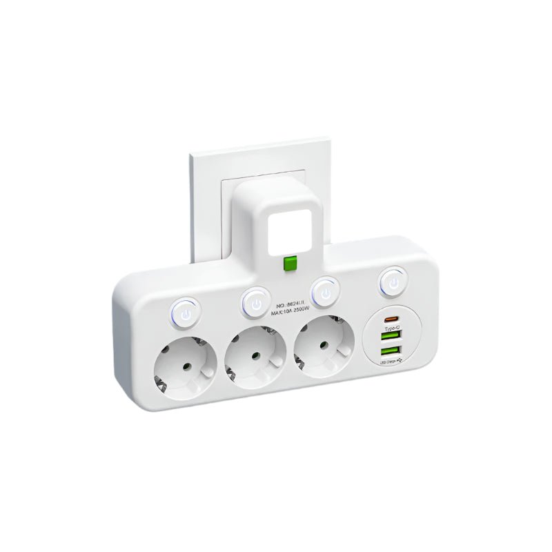 VOLTARA – Compact 4-Socket Extension with USB Charging & Safety Lock