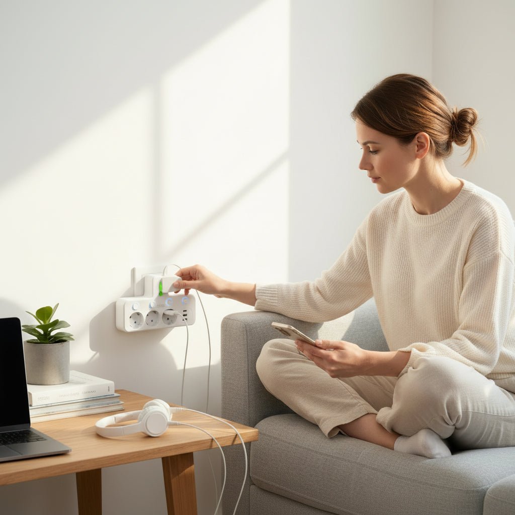 VOLTARA – Compact 4-Socket Extension with USB Charging & Safety Lock