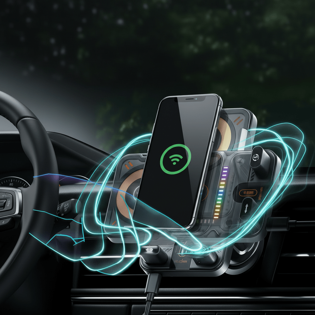 VOLTDRIVE – 2-in-1 Car Mount & Wireless Charger with Hands-Free Auto Rotation