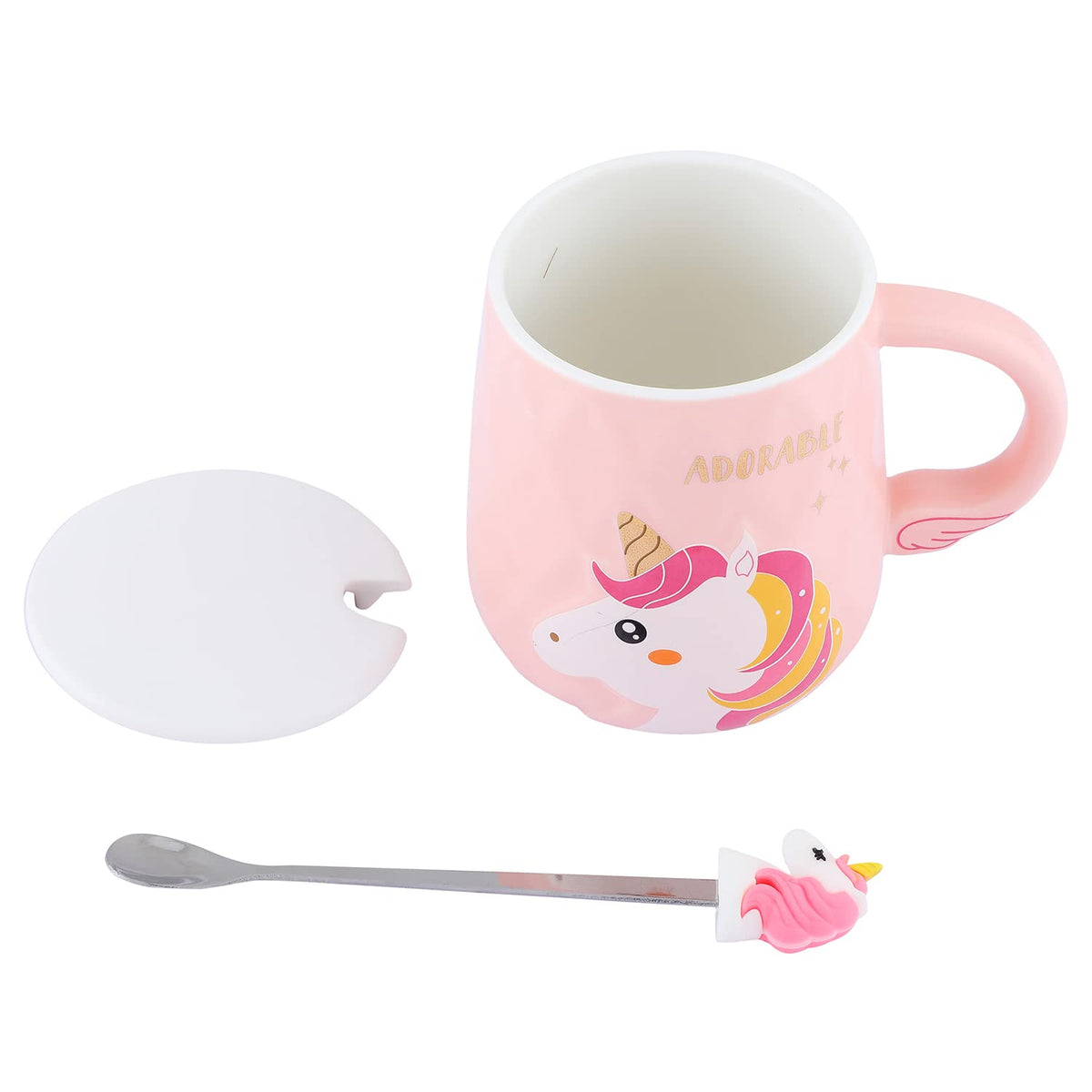 Lovely Unicorn Coffee Mug | Pink Ceramic Mug with Lid & Spoon