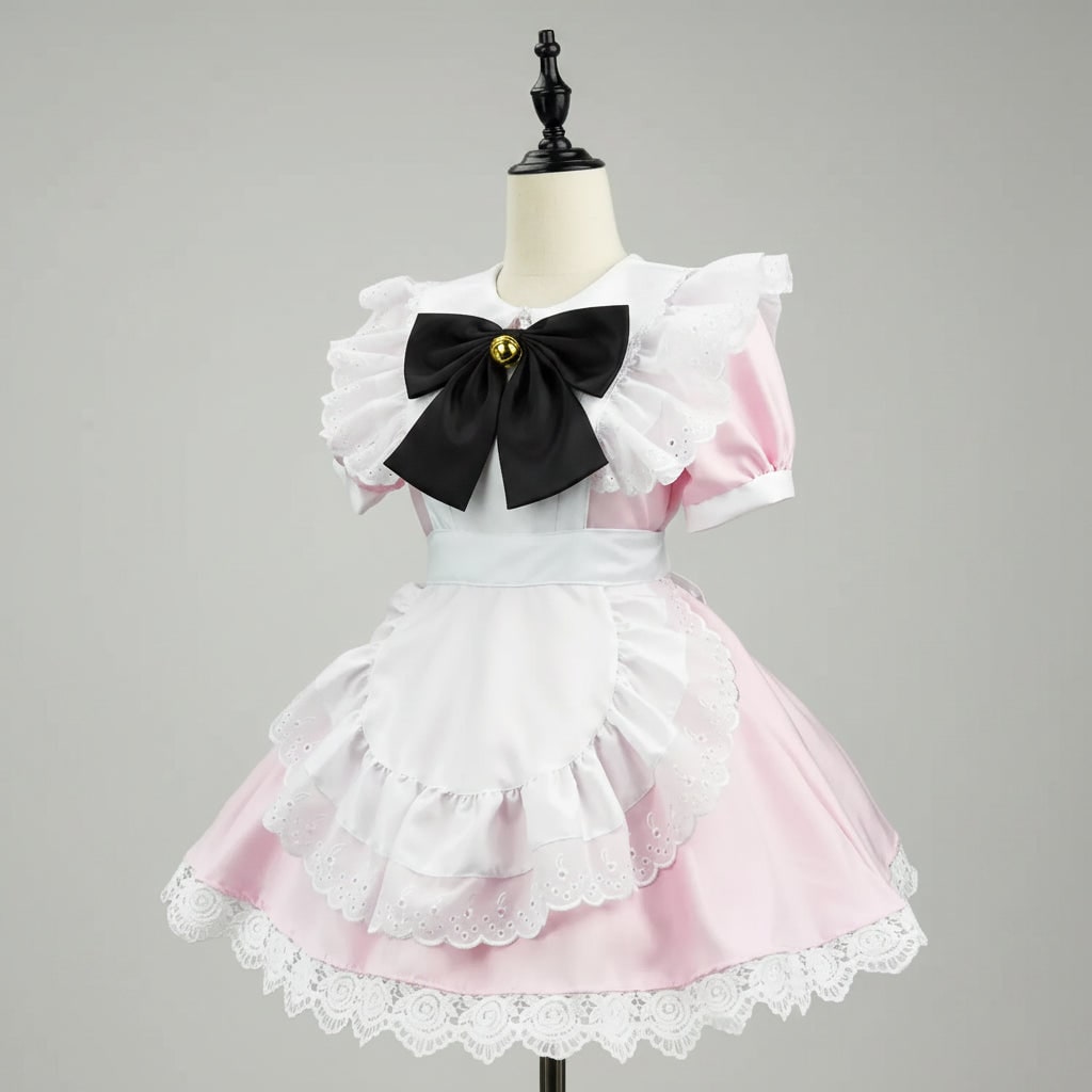 Women's Halloween French Maid Costume Dress with Apron and Puff Sleeves for Plus Size Party
