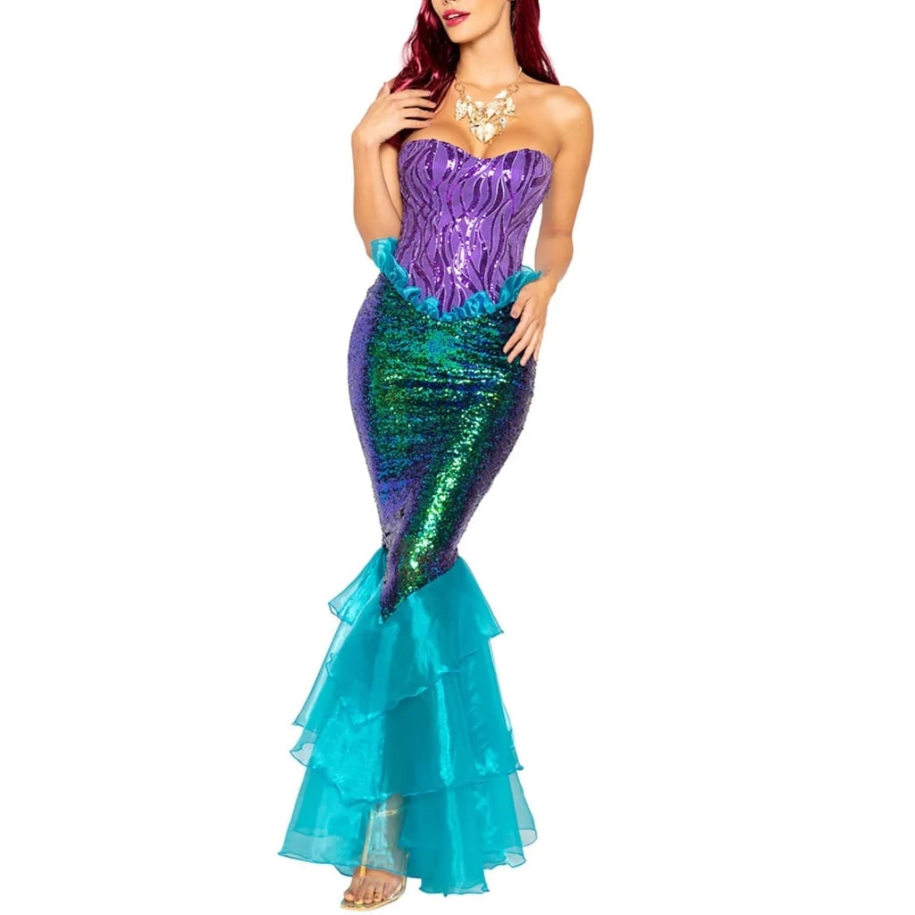 Women's Halloween Mermaid Costume Dress with Sequins Strapless Sweetheart Neckline and Lace-Up Corset Back