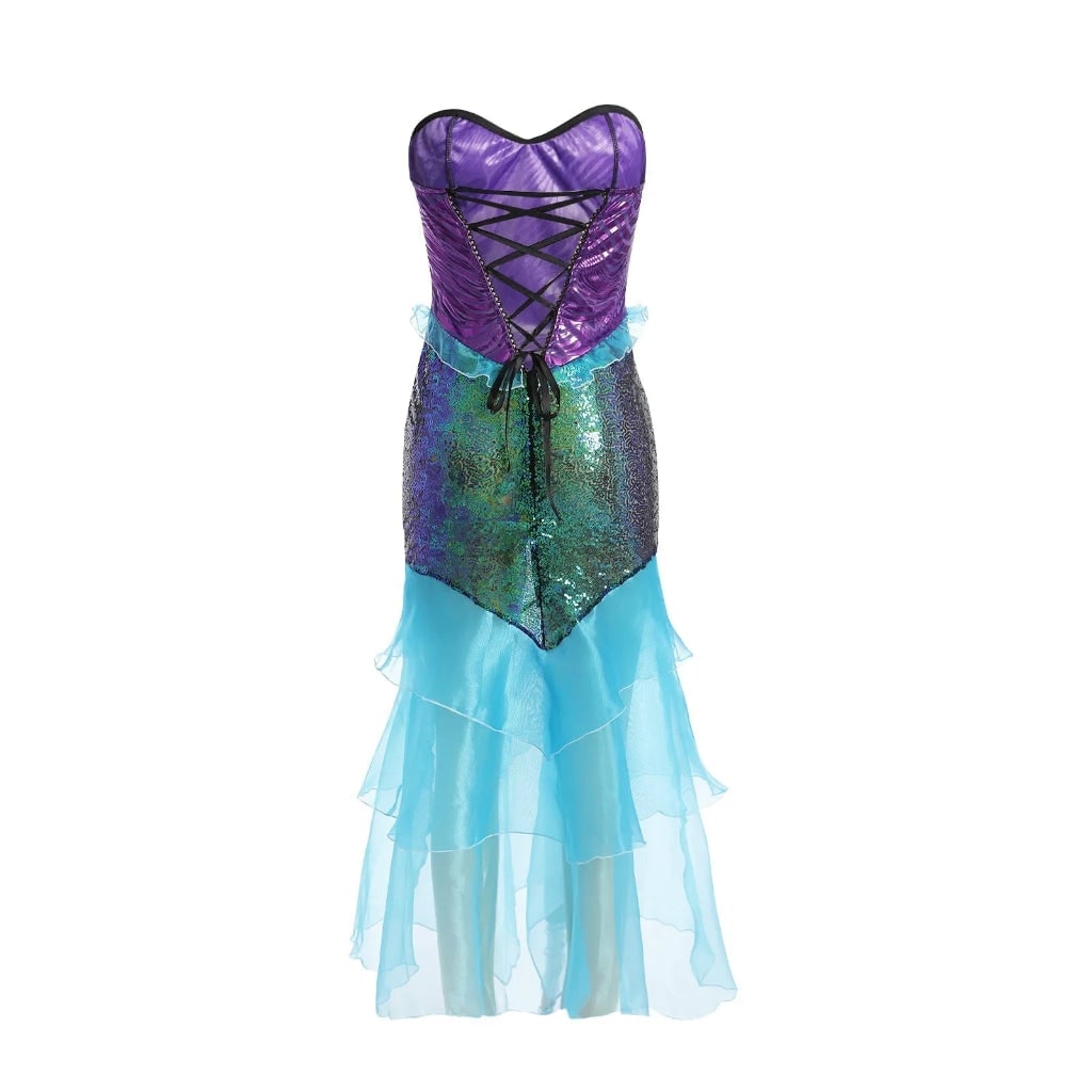 Women's Halloween Mermaid Costume Dress with Sequins Strapless Sweetheart Neckline and Lace-Up Corset Back